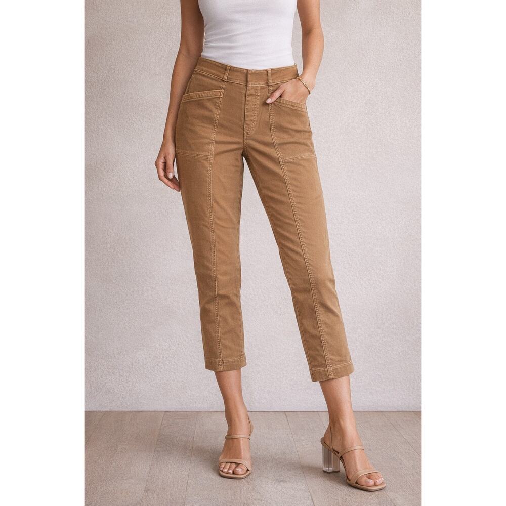 SPANX Cropped Pants XL Brown High Rise Pull On Stretch Utility Seam Detail